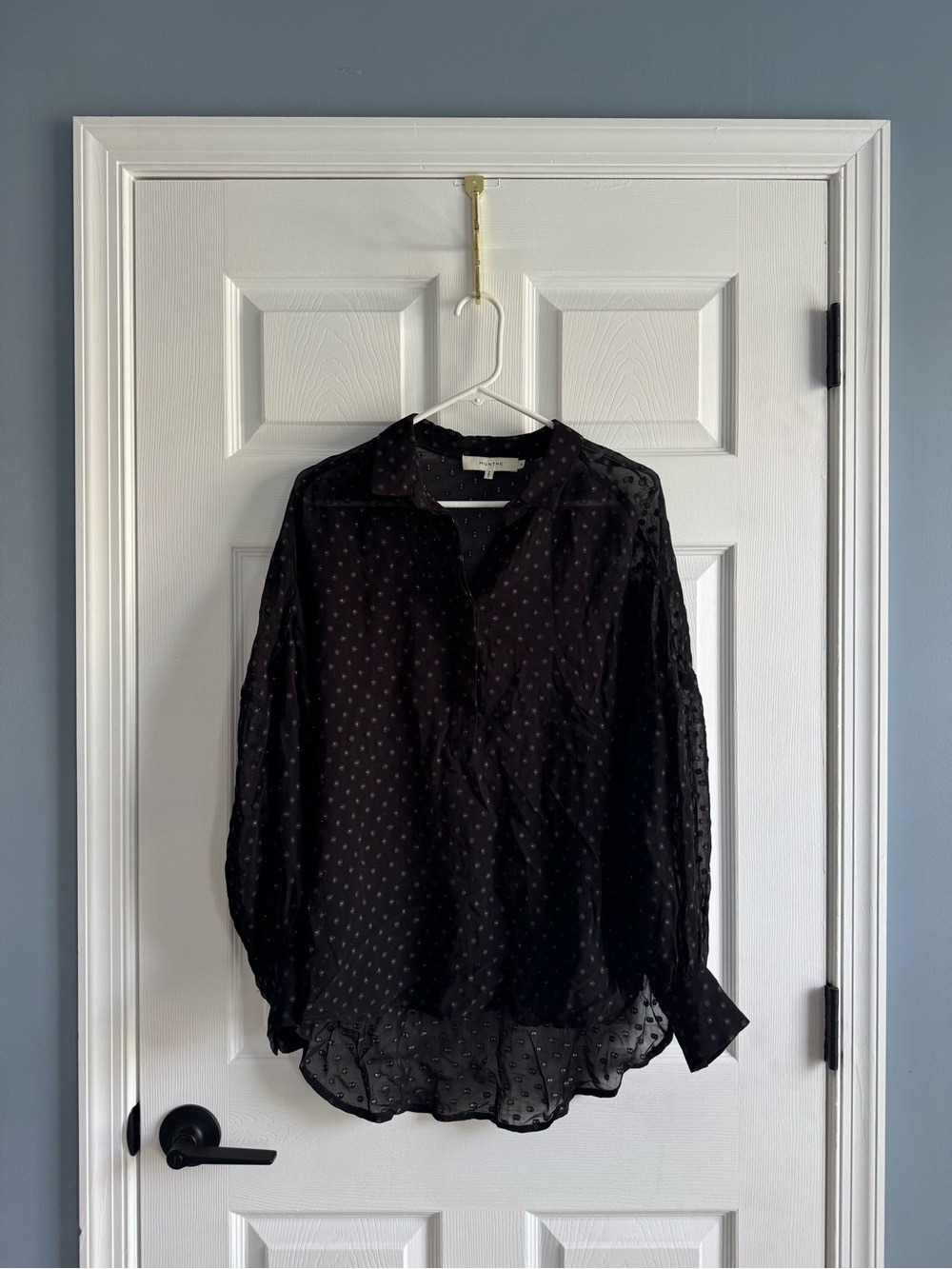 Munthe Black Swiss Dot Sheer Button-Front Blouse